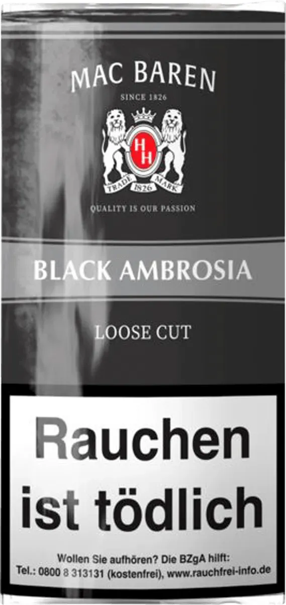 Mac Baren Black Amprosia Pouch 50gramm Schwarze verpackung von vorne