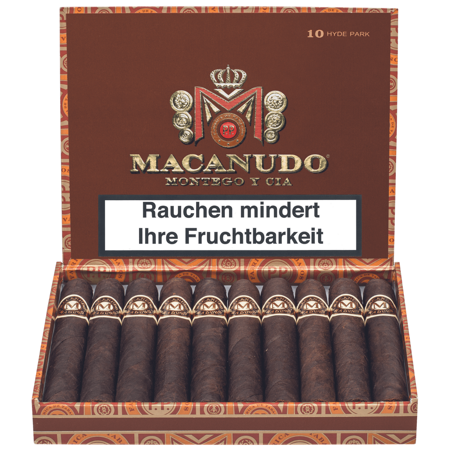 Macanudo Maduro Hyde Park - Kiste vorne geöffnet