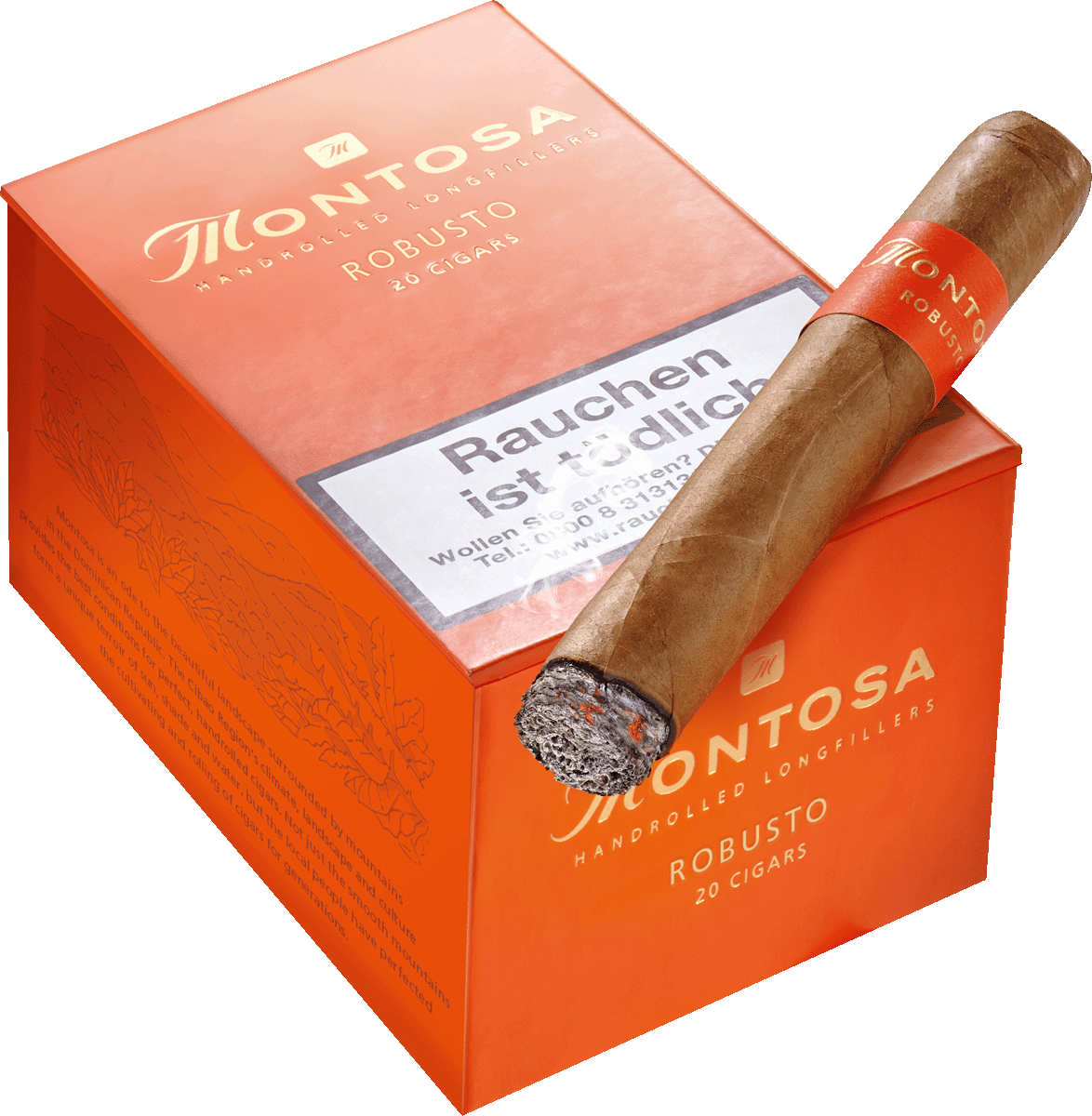 Montosa Robusto - Kiste geschlossen mit Zigarre