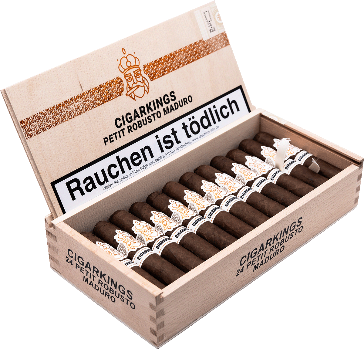 CigarKings Petit Robusto Maduro - Kiste seitlich geöffnet