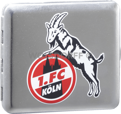 Zigarettenetui chrom satin 1. FC Köln Vereinslogo groß mit Druck