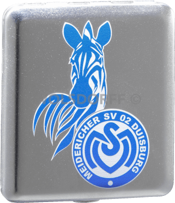 Zigarettenetui Chrom satin MSV Duisburg Vereinslogo groß mit Aufdruck