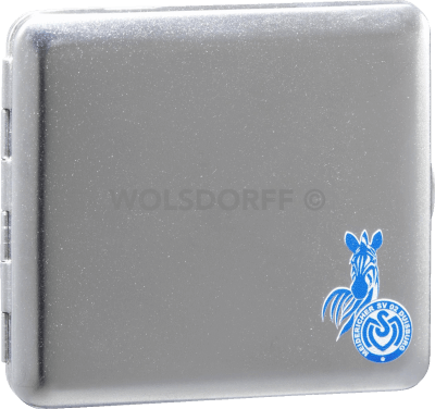 Zigarettenetui Chrom satin MSV Duisburg Vereinslogo klein mit Druck