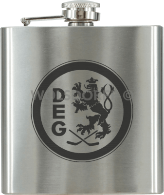 Taschenflasche Chrom mit DEG Vereinslogo in schwarz