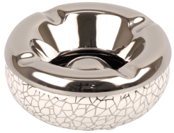 Salon-Aschenbecher rund Keramik 12 cm weiß mit Crackle Muster