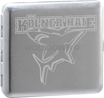 Zigarettenetui chrom satin Kölner Haie Logo groß graviert